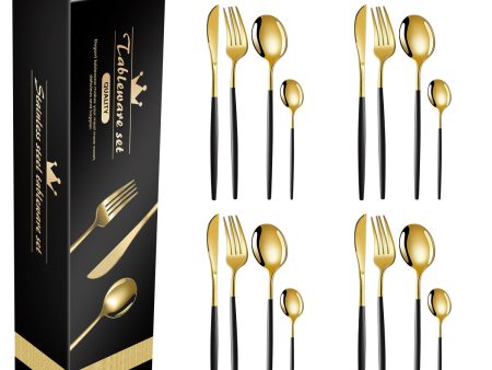 Black And Gold Patchwork Colours 410 Stainless Steel 16-Piece Flatware Set - Elegant Dinnerware with Knife, Fork, Spoon for 4 People Supply