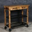 HARDWOOD BUTLERS TROLLEY ON WHEELS DISTRESSED FINISH Online now