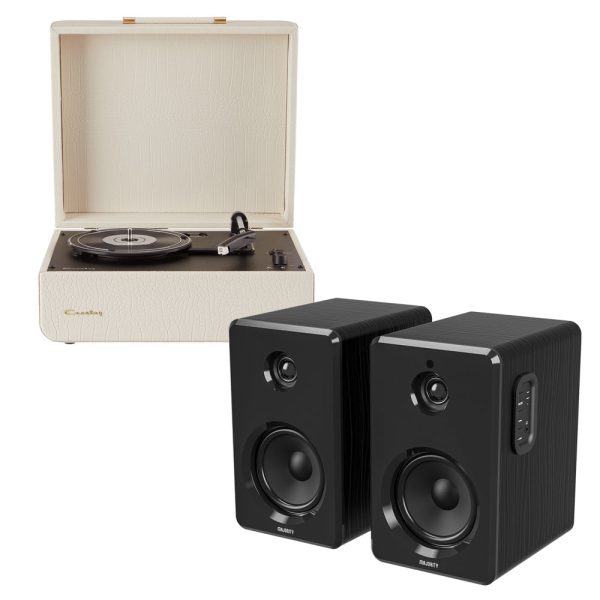 Crosley Mercury Turntable - Cream + Bundled Majority D40 Bluetooth Speakers - Black For Cheap