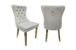 Set of 2 -Alsea Beige Velvet & Gold Polished Steel Dining Chairs Upholstered Tufted Stud Trim and Ring Online Hot Sale