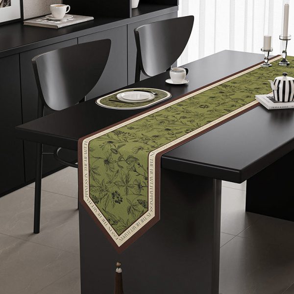 Green Elegant Green Botanical Table Runner with Tassels - 30x180cm Supply