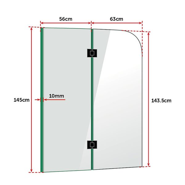 1200 x 1450mm Frameless Bath Panel 10mm Glass Shower Screen By Della Francesca Online now