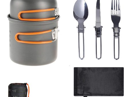 Orange And Grey Compact Outdoor Camping Cookware Set with 410 Stainless Steel Utensils For Sale