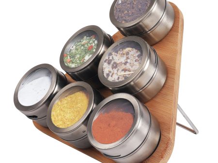 Magnetic Triangular Bamboo Spice Rack & Jars For Kitchen Storage on Sale