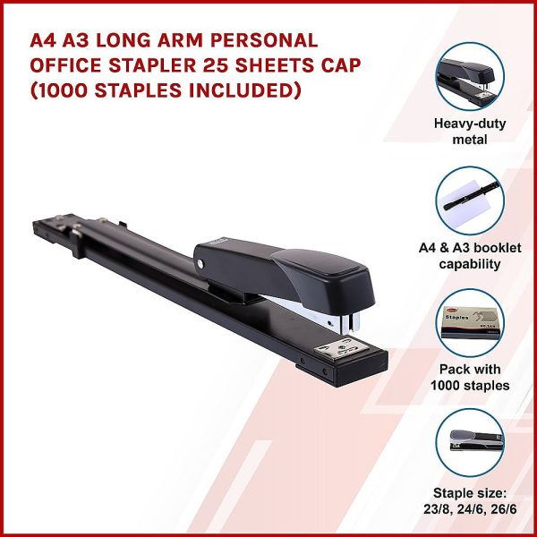 A4 A3 Long Arm Personal Office Stapler 25 sheets CAP (1000 staples included) For Cheap