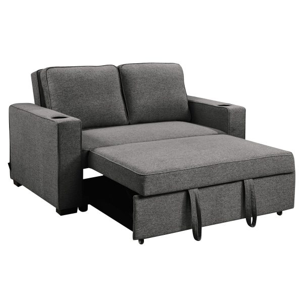 Sarantino Hoffman Linen Dark Grey Convertible Sofa Bed Couch Lounge With Cushions Cupholders Scandinavian-style Wooden Frame And Legs Online now