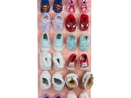 Pink Hanging Felt Shoe Organizer with 24 Clear Pockets - Anti-Rust Metal Hanger Included, Perfect for Shoes, Toys, and Accessories Online