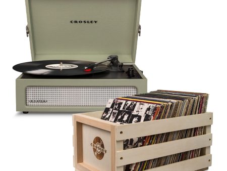 Crosley Voyager Sage - Bluetooth Portable Turntable  & Record Storage Crate Cheap