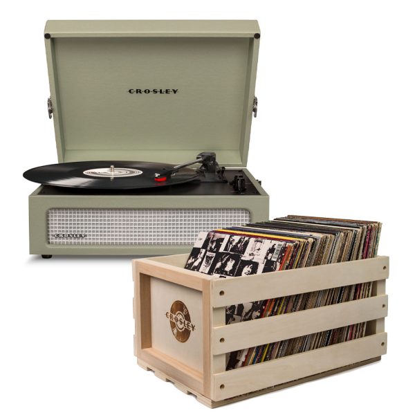 Crosley Voyager Sage - Bluetooth Portable Turntable  & Record Storage Crate Cheap