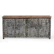 VINTAGE IRON LOCKER SIDEBOARD WITH RECLAIMED RAILWAY SLEEPER WOOD Online now