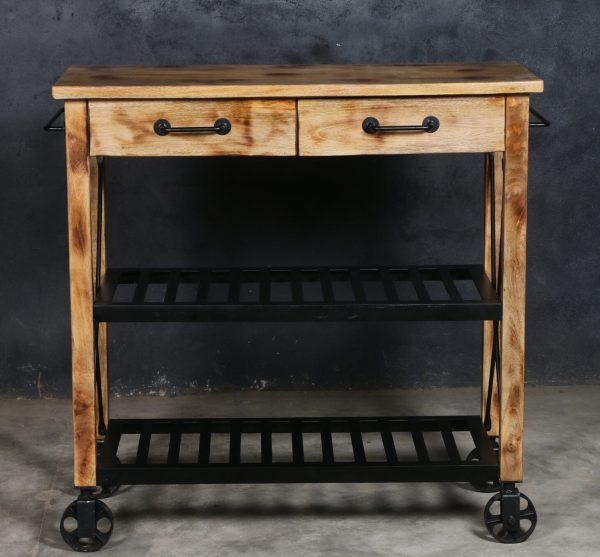 HARDWOOD BUTLERS TROLLEY ON WHEELS DISTRESSED FINISH Online now