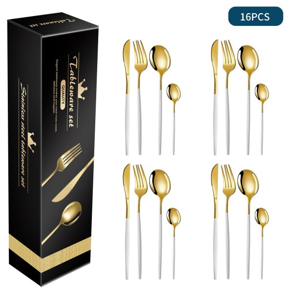 White And Gold Patchwork Colours 410 Stainless Steel 16-Piece Flatware Set - Elegant Dinnerware with Knife, Fork, Spoon for 4 People on Sale